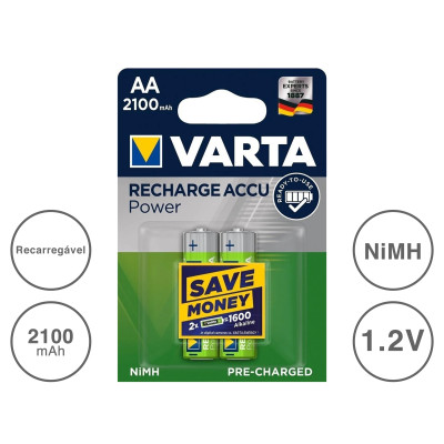 Pilha Recarregável Power AA Multicor 1.2V Pack 2