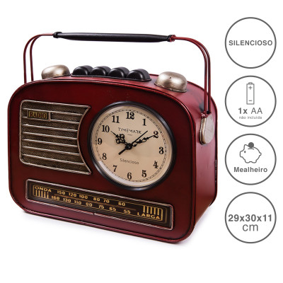 Relógio Vintage Radio / Mealheiro Plástico Castanho 29X30X11cm