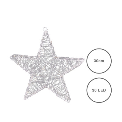 Estrela Acrilica Luz Quente 30Led 30CM