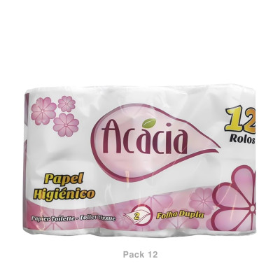 Rolo Papel Higiénico Doméstico Acácia 2 Folhas Pack 12